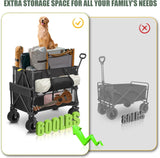 Double Decker Wagon Heavy Duty Collapsible, 600LBS 400L Capacity Foldable Utility Cart with Big Wheels for Beach, Outdoor,