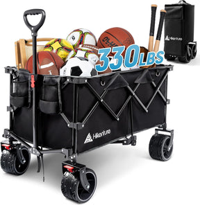 Hikenture Collapsible Wagon Cart, 330lbs Capacity Beach Wagons with Big Wheels for Sand, Heavy Duty Foldable Cart with