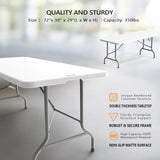 VINGLI 6 Foot Plastic Folding Table Portable Long Table for Indoor Outdoor Use Rectangular with Carrying Handle, Smooth HDPE