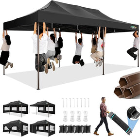 COBIZI 10x20 Pop Up Canopy Heavy Duty with 6 Sidewalls, Commercial Heavy Duty Pop Up Tent for Parties All Weather Waterproof