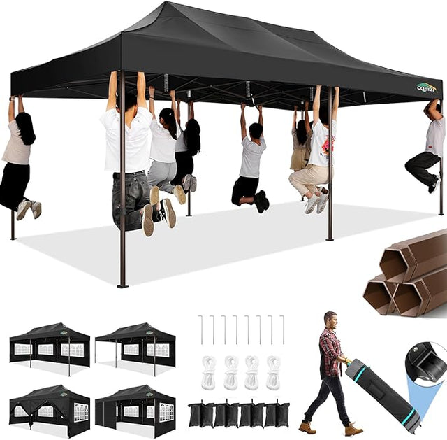 COBIZI 10x20 Pop Up Canopy Heavy Duty with 6 Sidewalls, Commercial Heavy Duty Pop Up Tent for Parties All Weather Waterproof