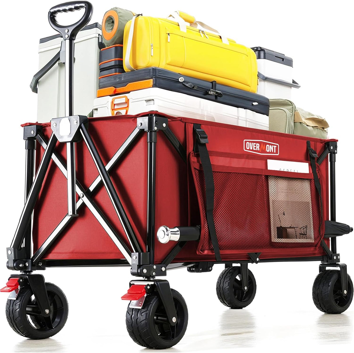 Overmont Collapsible Wagon Cart with Wheels - 180L Foldable Heavy Duty Wagon with Big All-Terrain Wheels - 330Lbs Weight