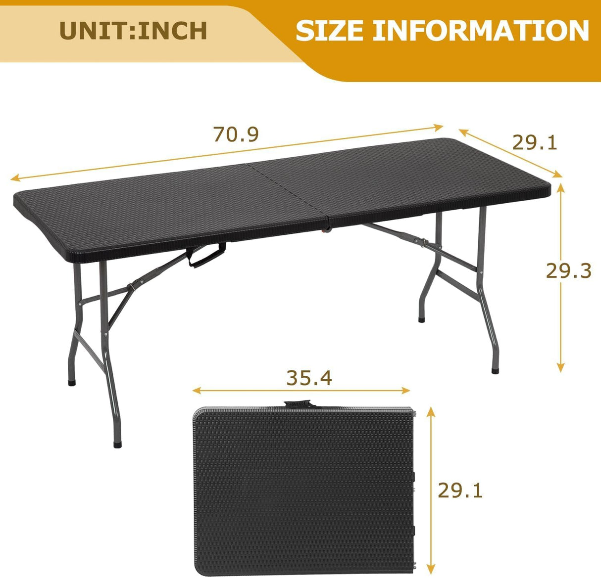 6FT Folding Table, Heavy Duty Plastic Table Portable Fold-in-Half Utility Table Indoor Outdoor Picnic Table w/Handle & Lock