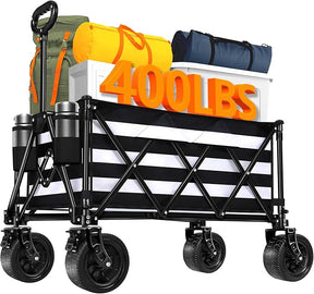 Wagons Carts Foldable with All-Terrain Big Wheels 400 LBS, Heavy Duty Collapsible Utility Wagon Cart, Folding Grocery Cart