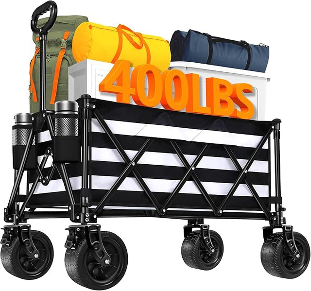 Wagons Carts Foldable with All-Terrain Big Wheels 400 LBS, Heavy Duty Collapsible Utility Wagon Cart, Folding Grocery Cart