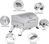 Royal Gourmet GT1001 Stainless Steel Portable Grill, 10000 BTU BBQ Tabletop Gas Grill with Folding Legs and Lockable Lid,