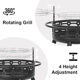 36 Inch Fire Pit, Outdoor Wood Burning Firepit with Removable Grill & Poker, Heavy Duty Metal Round Fireplace,2 in 1 Large