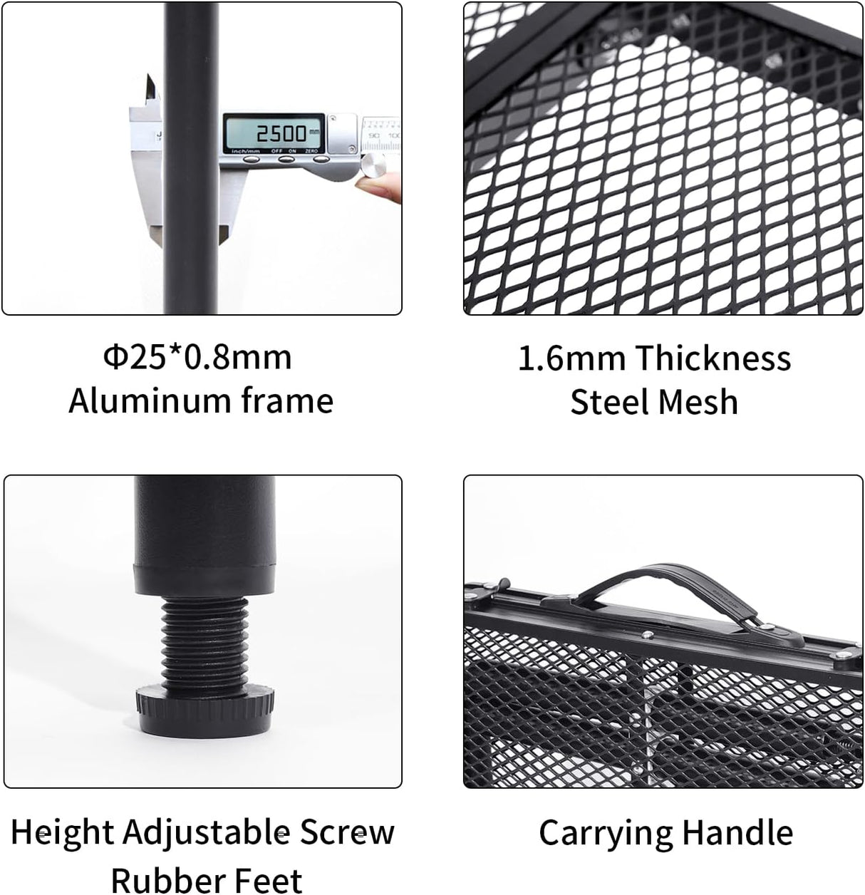 Grill Table Small Folding Table 2FT Foldable Camping Table Picnic Portable Mesh 2 Height Adjustable Outdoor Beach BBQ Black