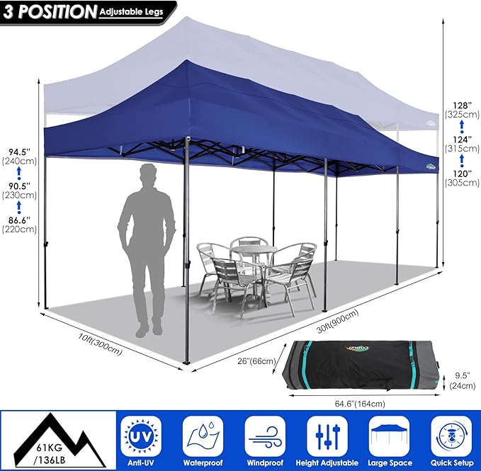 COBIZI 10x30 Pop up Canopy Tent 10x30 Canopy with Sidewalls, Heavy Duty Party Tent Tents for Parties, Foldable UPF 50+