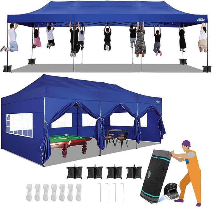 COBIZI 10x30 Pop up Canopy Tent 10x30 Canopy with Sidewalls, Heavy Duty Party Tent Tents for Parties, Foldable UPF 50+