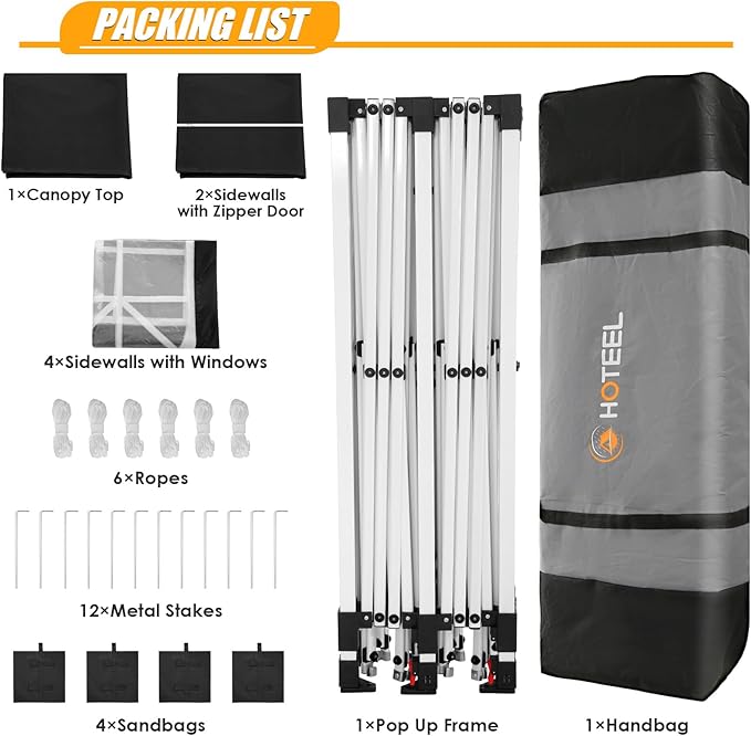 HOTEEL 10x20 Pop up Canopy with 6 Sidewalls, One Push Instant Setup Outdoor Canopy Tent with Reinforce Rod, Weight Bag, for