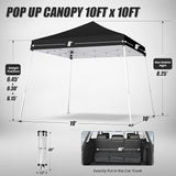 10x10 Pop Up Canopy, 300D Silver Coated Black Fabric Outdoor Gazebo, Beach Tent Slant Legs with Storage Bag,Easy Up Sun