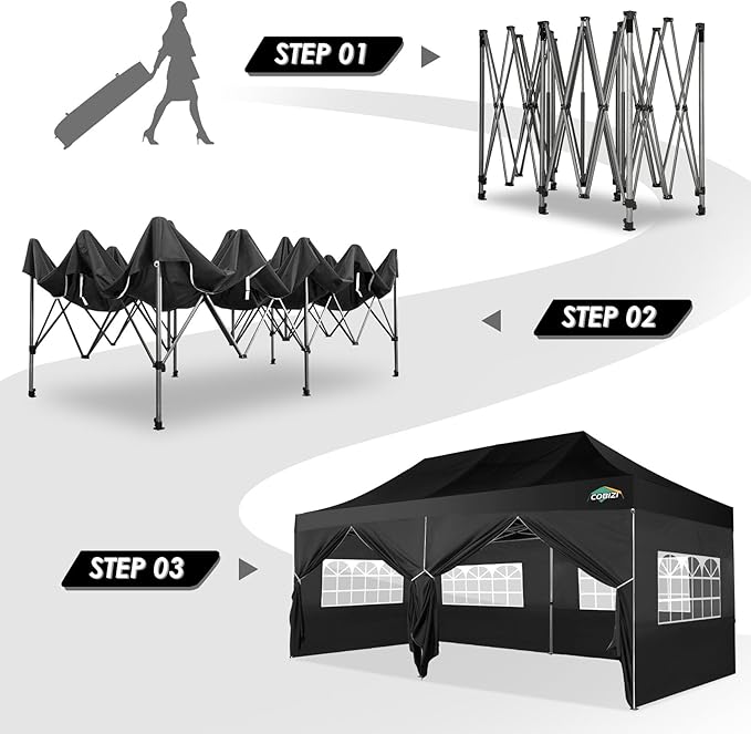 COBIZI 10x20 Canopy with Sidewalls, Heavy duty Party Tent Pop up carpas para fiestas, Tents for Parties, wedding, Outdoor Ez