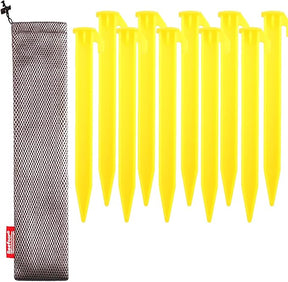 10-Pack Plastic Tent Stakes - 6-Inch Heavy Duty Canopy Anchoring Pegs for Camping, Gardening, Landscaping, Backpacking -