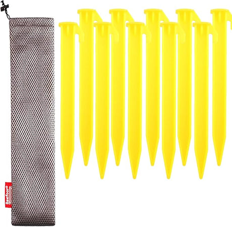 10-Pack Plastic Tent Stakes - 6-Inch Heavy Duty Canopy Anchoring Pegs for Camping, Gardening, Landscaping, Backpacking -