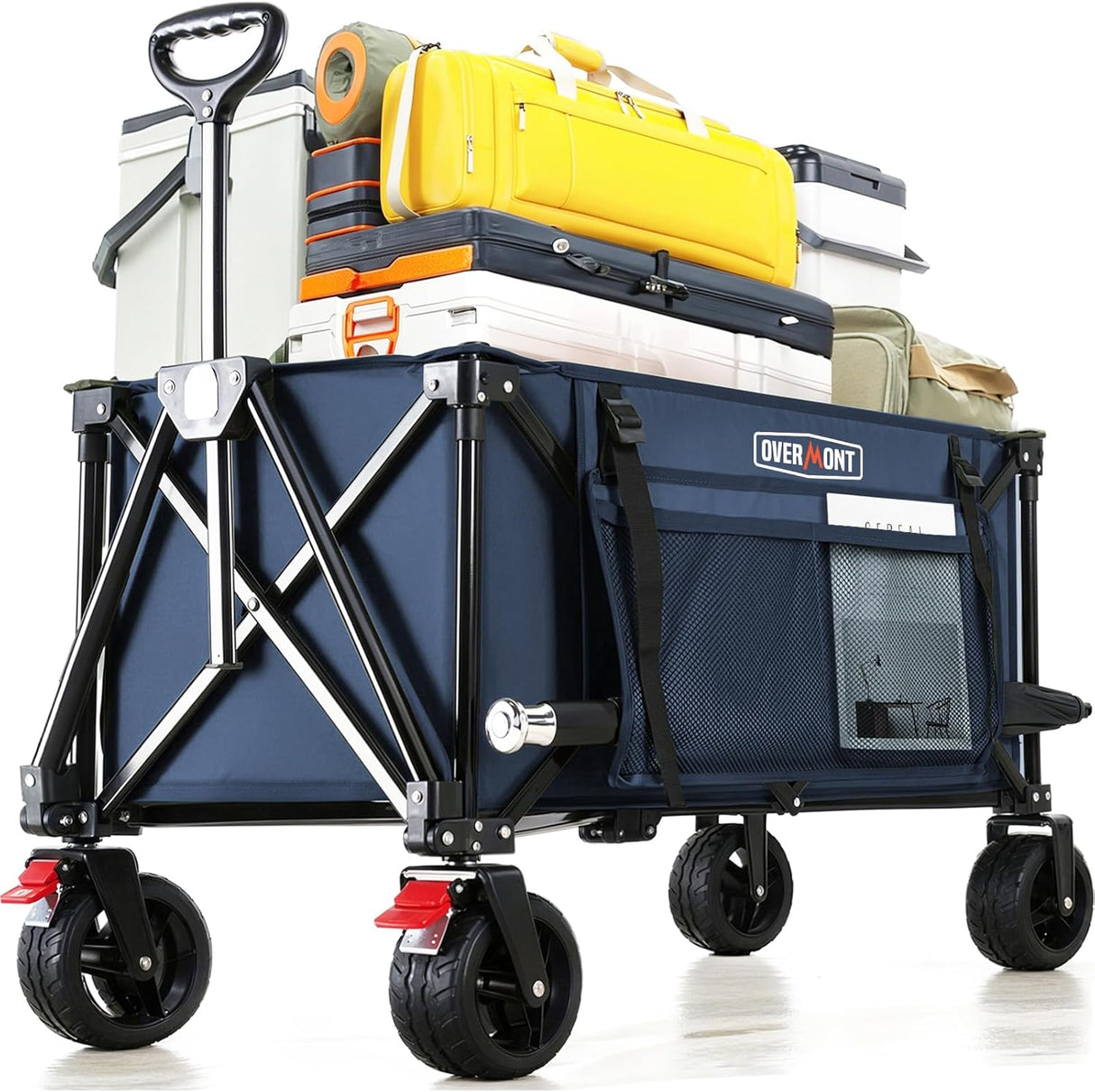 Overmont Collapsible Wagon Cart with Wheels - 180L Foldable Heavy Duty Wagon with Big All-Terrain Wheels - 330Lbs Weight
