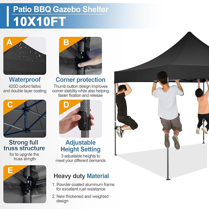 COBIZI 10x10 Pop Up Canopy Tent 10x10 Easy up Canopy, Heavy Duty Outdoor Canopy UPF 50+ All Weather Waterproof Instant Party