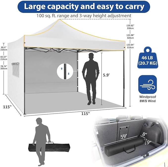 COBIZI 10x10 Heavy Duty Pop up Canopy Tent with 4 Removable Sidewalls, Ez Pop up Canopy with Portable Bag, Commercial Gazebo