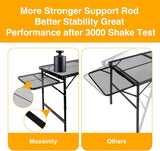 Grill Table Folding Table with 2 Wing Panels 4FT+1.77 FT with Mesh Desktop 3 Height Adjustable Portable Grill for Outdoor