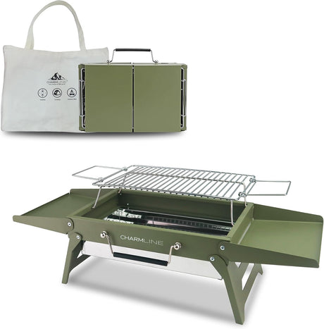 Charmline 14x9inch Small Foldable Portable Charcoal Grill, Compact Portable Grill for Outdoor, Charcoal Grills for Camping,