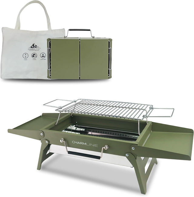 Charmline 14x9inch Small Foldable Portable Charcoal Grill, Compact Portable Grill for Outdoor, Charcoal Grills for Camping,