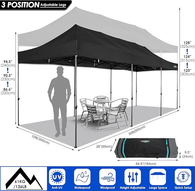 COBIZI 10x30 Pop up Canopy Tent 10x30 Canopy with Sidewalls, Heavy Duty Party Tent Tents for Parties, Foldable UPF 50+