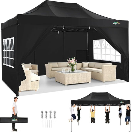 COBIZI 10x15 Pop up Canopy Tent Heavy Duty with 4 Sidewalls, Easy Set-up Commercial Outdoor Party Tent, 100% Waterproof