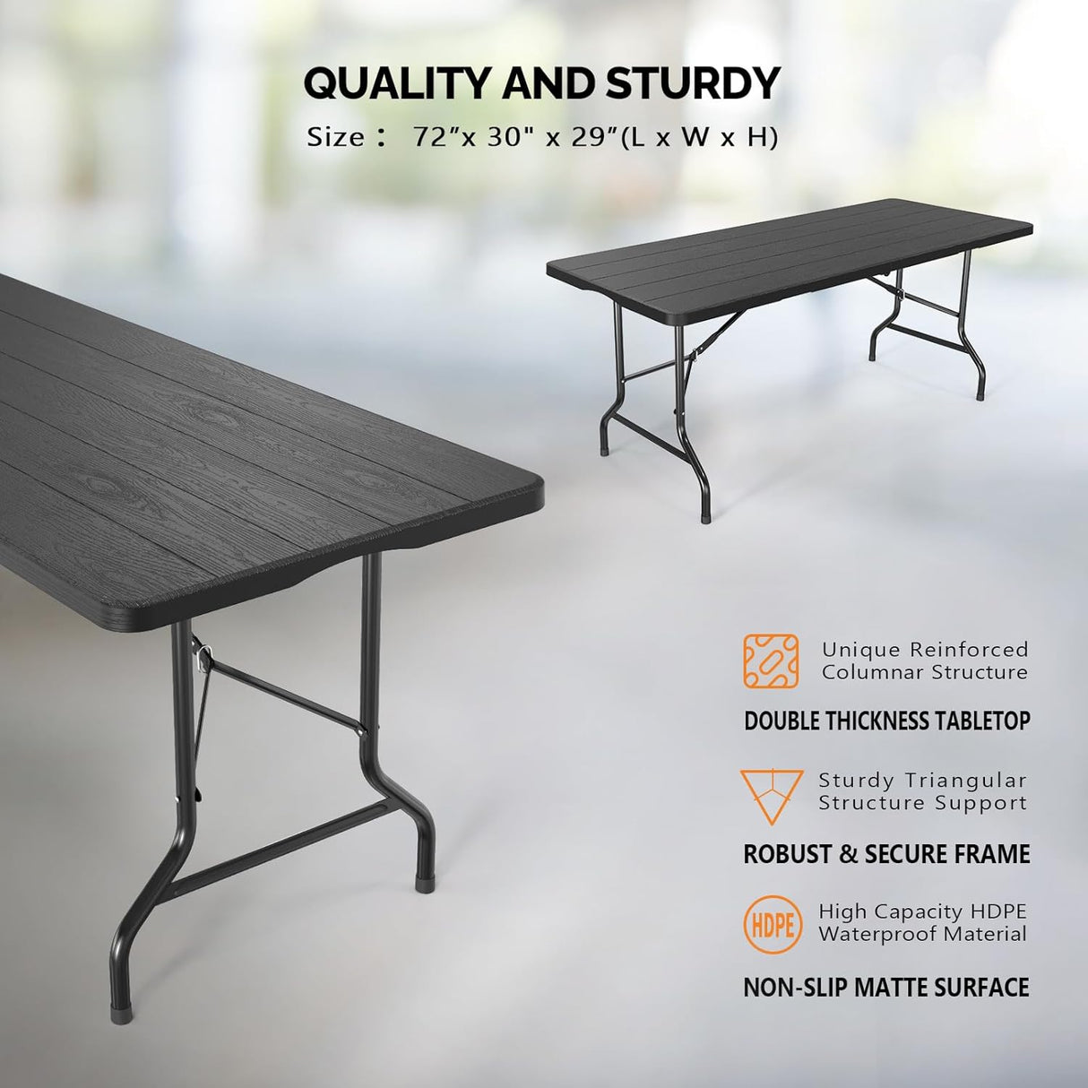 VINGLI 6 Foot Plastic Folding Table Portable Long Table for Indoor Outdoor Use Rectangular with Carrying Handle, Tree