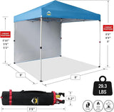 CROWN SHADES 8x8 Pop Up Canopy with 1 Side Wall - Beach Tent with One Push Setup - Outdoor Sun Shade for Events, Parties,