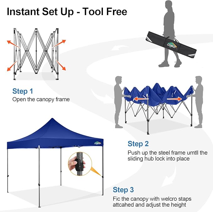 COBIZI 10x10 Pop Up Canopy Tent 10x10 Easy up Canopy, Heavy Duty Outdoor Canopy UPF 50+ All Weather Waterproof Instant Party