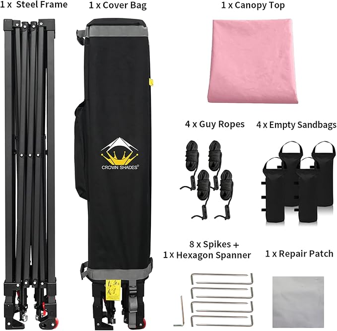 CROWN SHADES 10x10 Pop Up Canopy Tent - Patented Center Lock One Push Instant Outdoor Canopy Beach Tent with STO-N-Go Bag 8