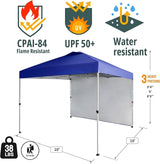 CROWN SHADES 10x10 Pop Up Canopy with 1 Side Wall - Beach Tent with One Push Setup - Outdoor Sun Shade for Events, Parties,