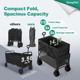 SUNNYFEEL Double Decker Wagon, Collapsible Outdoor Utility Wagon Cart 500LB Capacity Adjustable Handlebar,Foldable Wheels