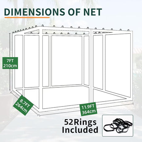 10x13FT Mosquito Netting for Gazebo,Pergola,Pop up Canopy Tent,4-Panel with Zipper for Outdoor Patio,Backyard