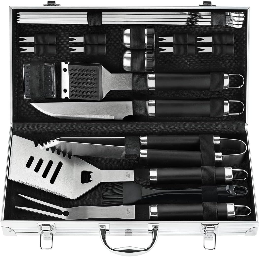 POLIGO 22PCS Heavy Duty BBQ Grill Accessories Set, Non-Slip Grill Tools for Outdoor Grill Set Thicker Stainless Steel Grill