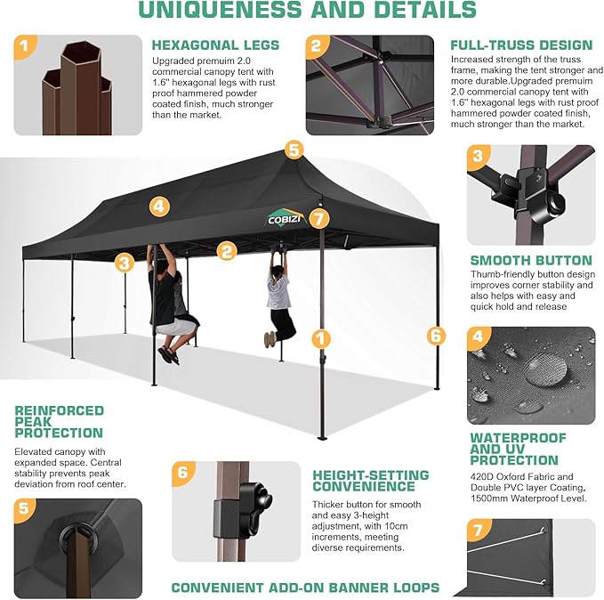 COBIZI 10x30 Pop Up Canopy Tent Heavy Duty with 8 Removable Sidewalls, Commercial Portable Tents for Parties Ez Up Canopy