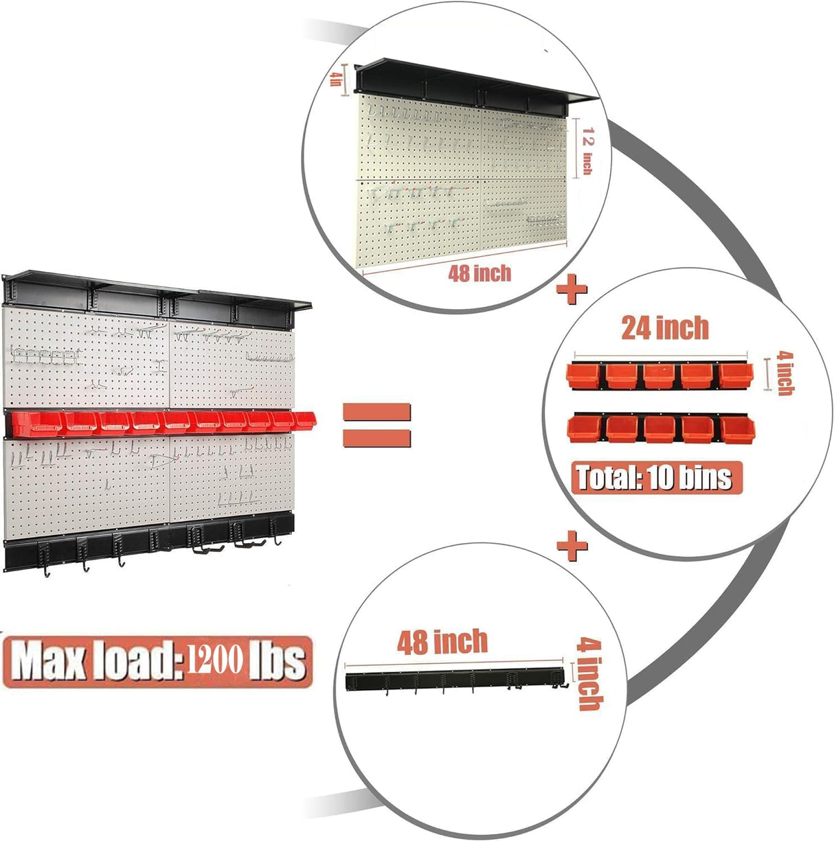 Ultrawall Pegboard Wall Organizer, 48X 36 inch Garage Storage Pegboard with Hooks Storage Bins Tool Board Panel Tool