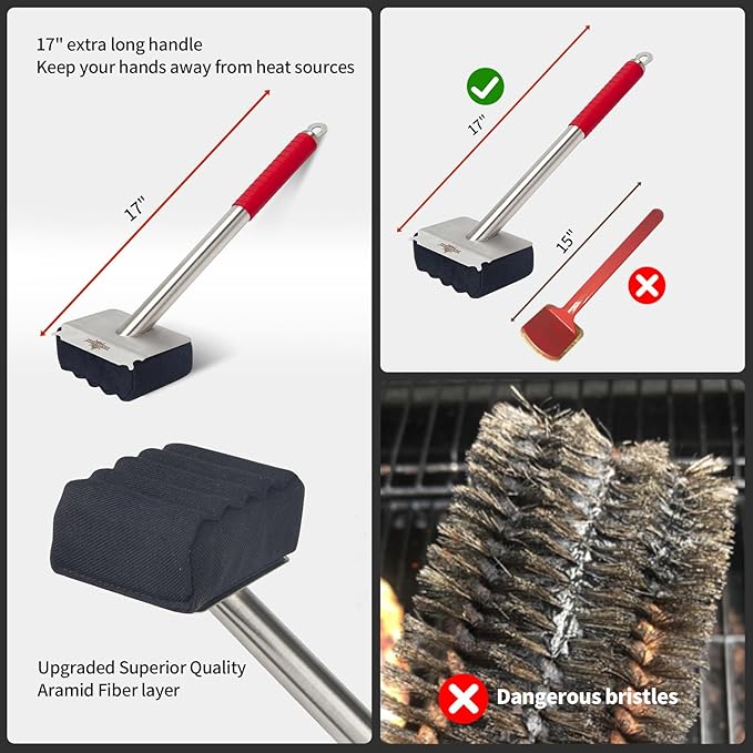 Grill Brush Bristle Free,Unique Wave pad for Cast Iron/Stainless-Steel Grates, (Only Replaceable Cleaning Head No Grill