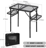 REDCAMP 35x16 Folding Grill Table for Outside with 2 Side Tables, 4 Adjustable Heights Portable Small Stand Table for