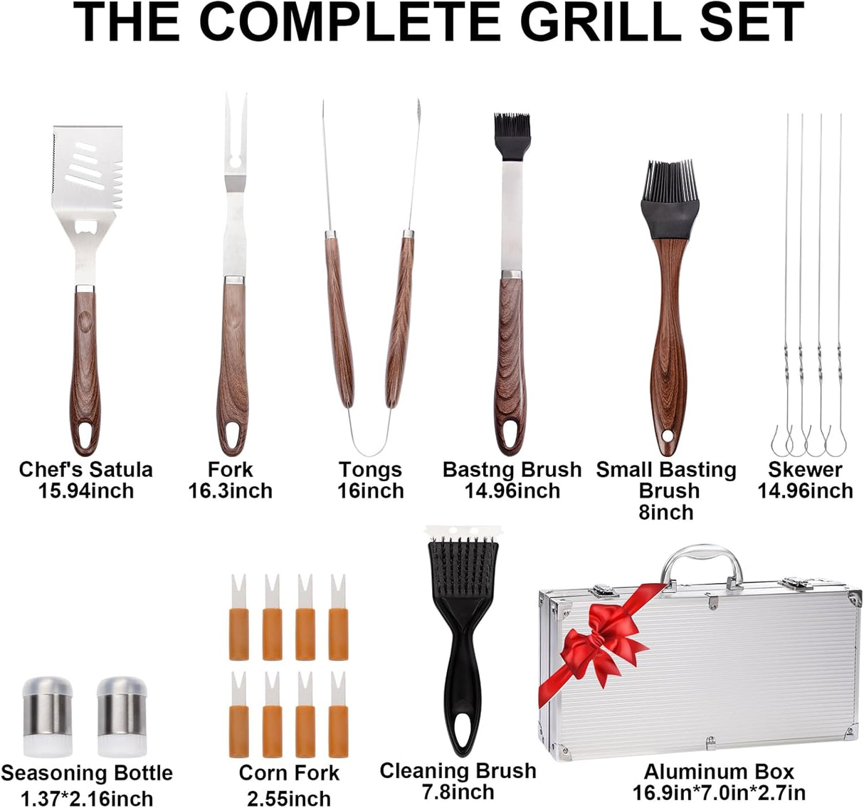 Supernal 21Pcs Deluxe Grill Tool Set Extra Thick Stainless Steel Grill Tool Set for Men Heavy Duty BBQ Tool Set Outdoor