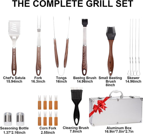 Supernal 21Pcs Deluxe Grill Tool Set Extra Thick Stainless Steel Grill Tool Set for Men Heavy Duty BBQ Tool Set Outdoor