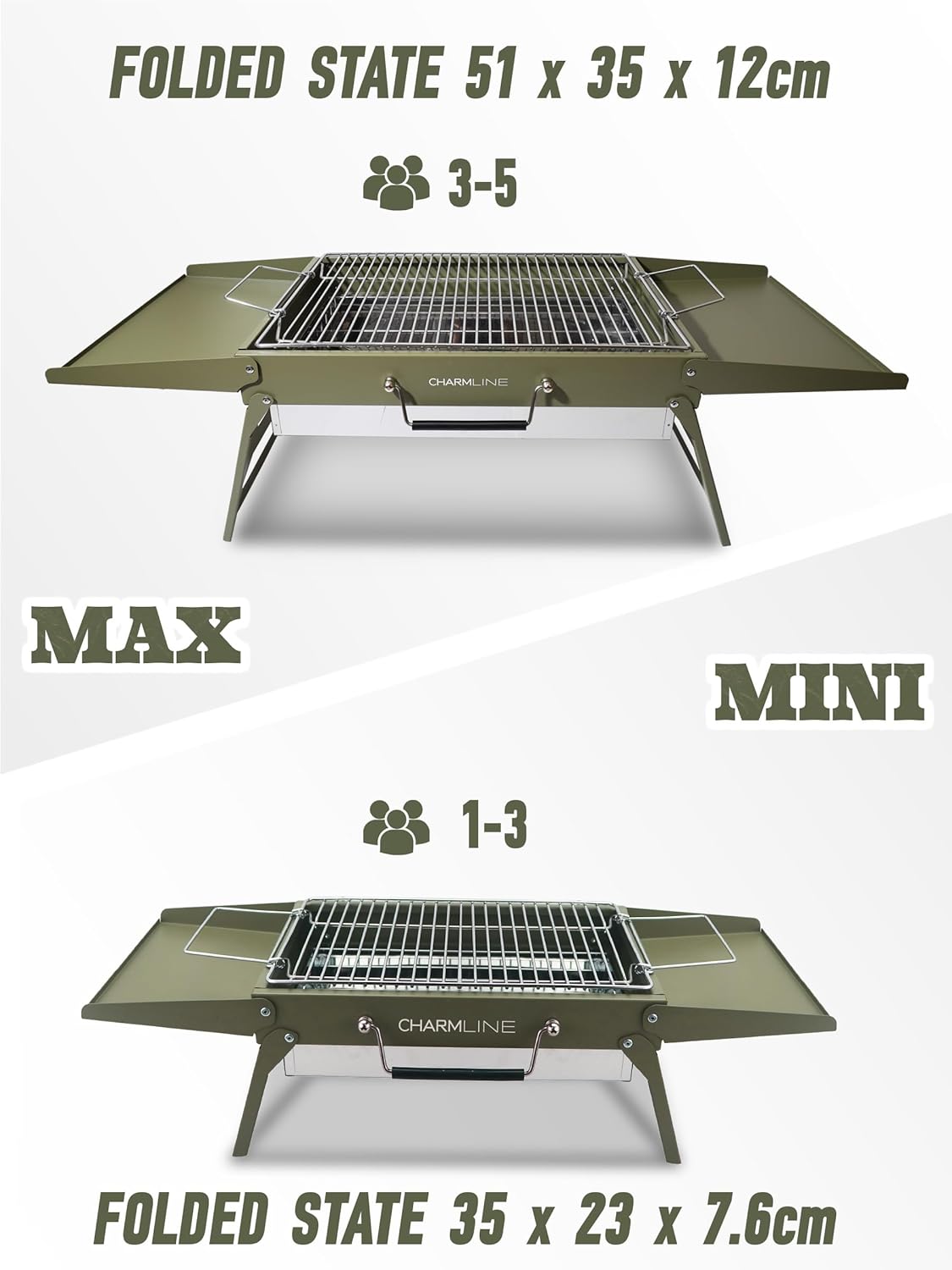 Charmline 14x9inch Small Foldable Portable Charcoal Grill, Compact Portable Grill for Outdoor, Charcoal Grills for Camping,