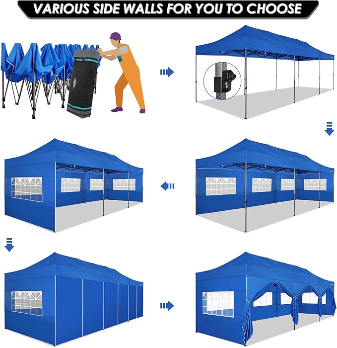 COBIZI 10x30 Pop up Canopy Tent 10x30 Canopy with Sidewalls, Heavy Duty Party Tent Tents for Parties, Foldable UPF 50+