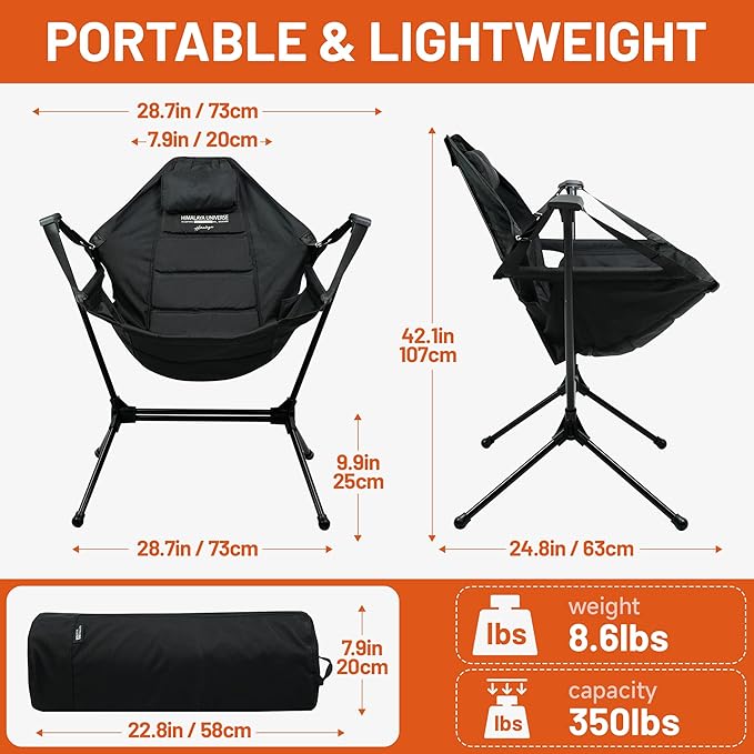 Himalaya Hammock Camping Chair, Swinging Portable Folding Camp Chairs for Adults Heavy Duty Foldable Oversized Rocker with