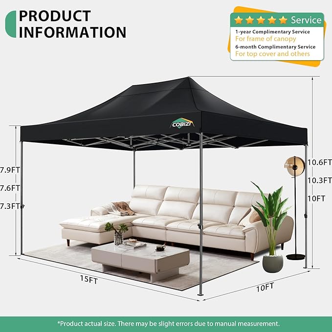 COBIZI 10x15 Pop up Canopy Tent Heavy Duty with 4 Sidewalls, Easy Set-up Commercial Outdoor Party Tent, 100% Waterproof