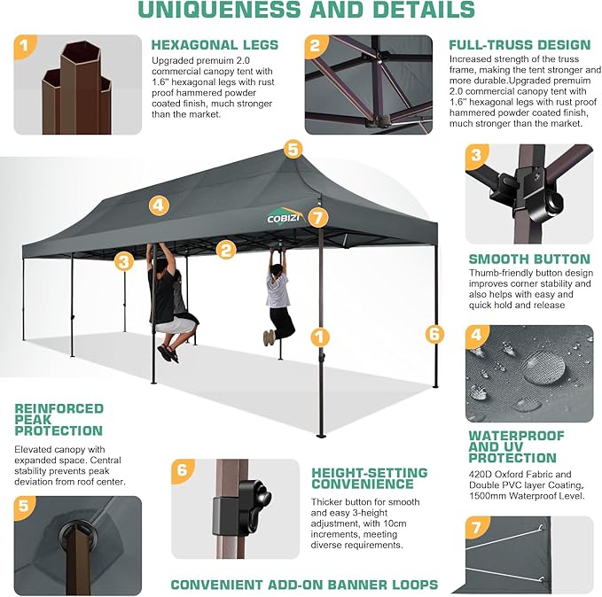 COBIZI 10x30 Pop Up Canopy Tent Heavy Duty with 8 Removable Sidewalls, Commercial Portable Tents for Parties Ez Up Canopy