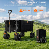 Navatiee Big Wheels Collapsible Wagon Cart Foldable, Heavy Duty Beach Wagon with Silent All-Terrain Wheels, Folding Utility