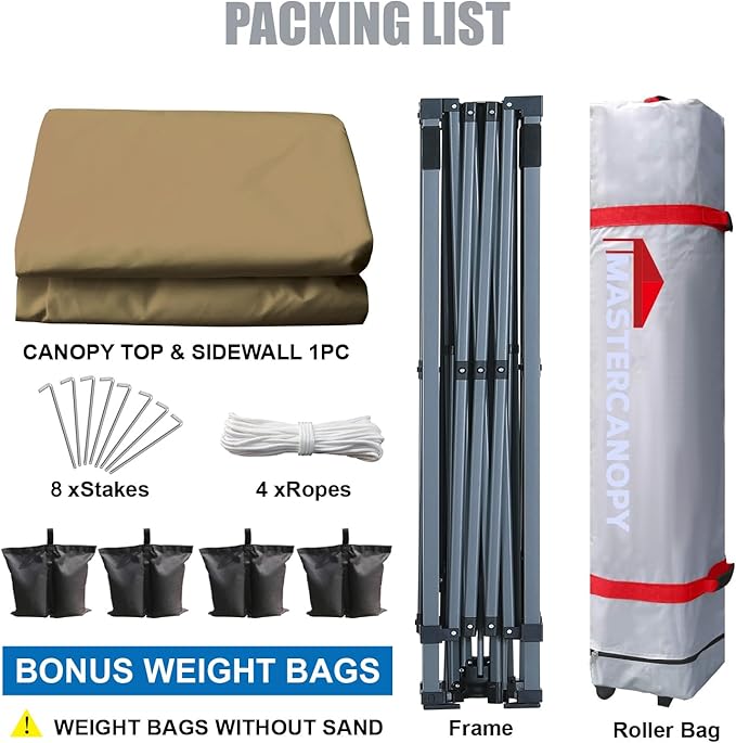 MASTERCANOPY Pop up Canopy Tent with 1 Sidewall (12x12 ft, Khaki), alternate view 5