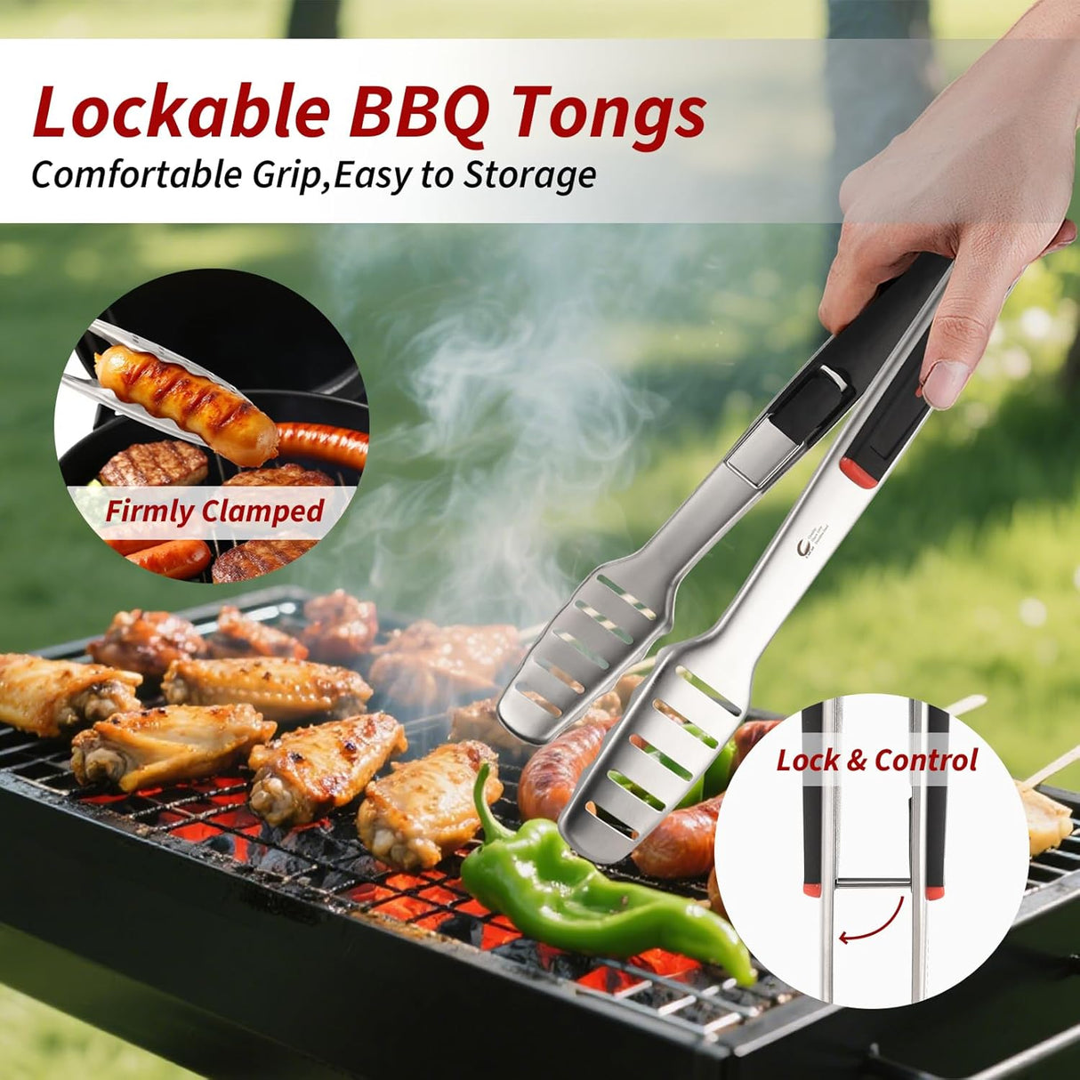 BBQ Tools Set, Heavy Duty Stainless Steel Spatula, Fork & Tongs with Portable Bag, Essential Accessories for Barbecue