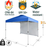 CROWN SHADES 10x10 Pop Up Canopy with 1 Side Wall - Beach Tent with One Push Setup - Outdoor Sun Shade for Events, Parties,
